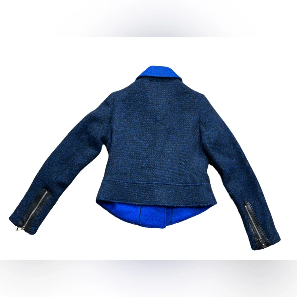 French Connection Electric Blue Wool Blend Motor Biker Jacket Size 6 - Picture 2 of 14